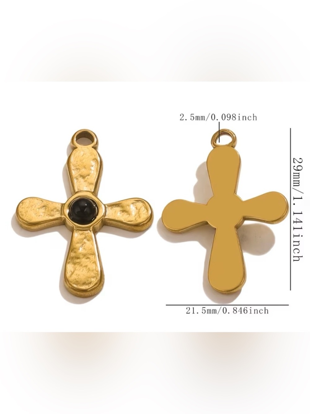 Gold Cross Pendant Necklace with Black Stone